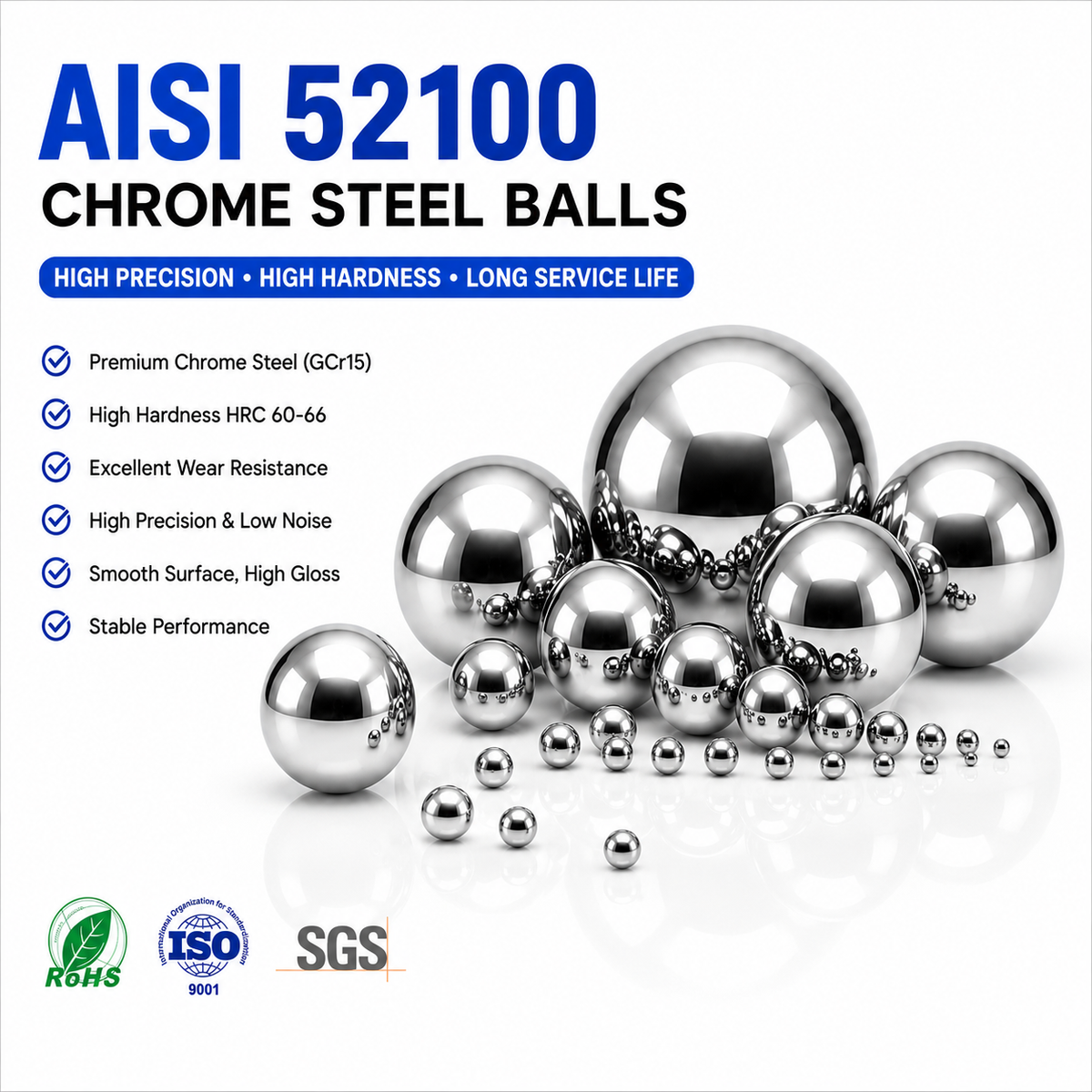 BaseGlobal AISI 52100 Chrome Steel Balls | High-Precision 100Cr6 GCr15 Bearing Balls Manufacturer & Supplier