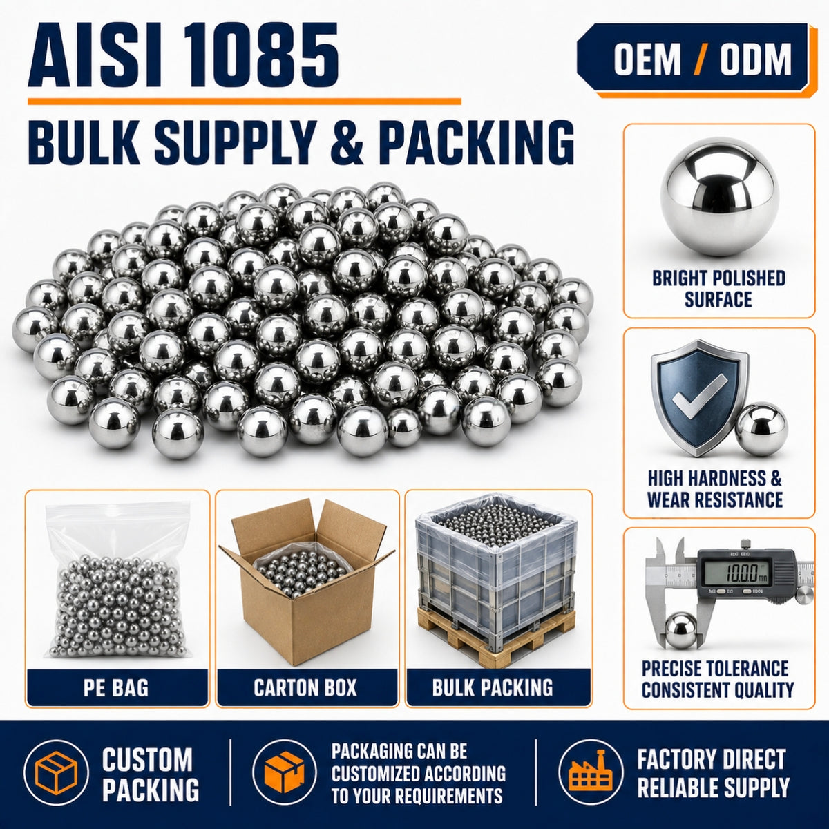 BaseGlobal AISI 1085 Through-Hardened High Carbon Steel Balls | High Wear Resistance & Load Capacity Precision Bearings & Hardware