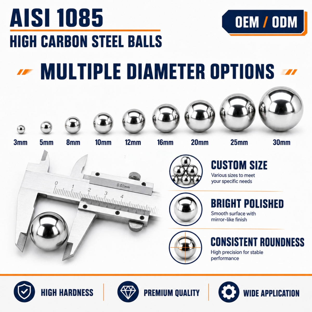 BaseGlobal AISI 1085 Through-Hardened High Carbon Steel Balls | High Wear Resistance & Load Capacity Precision Bearings & Hardware