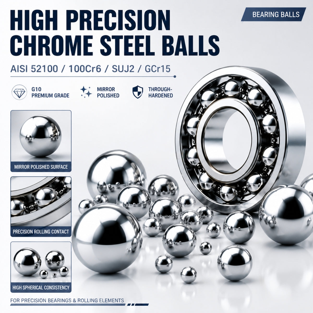 BaseGlobal AISI 52100 Chrome Steel Balls | High-Precision 100Cr6 GCr15 Bearing Balls Manufacturer & Supplier