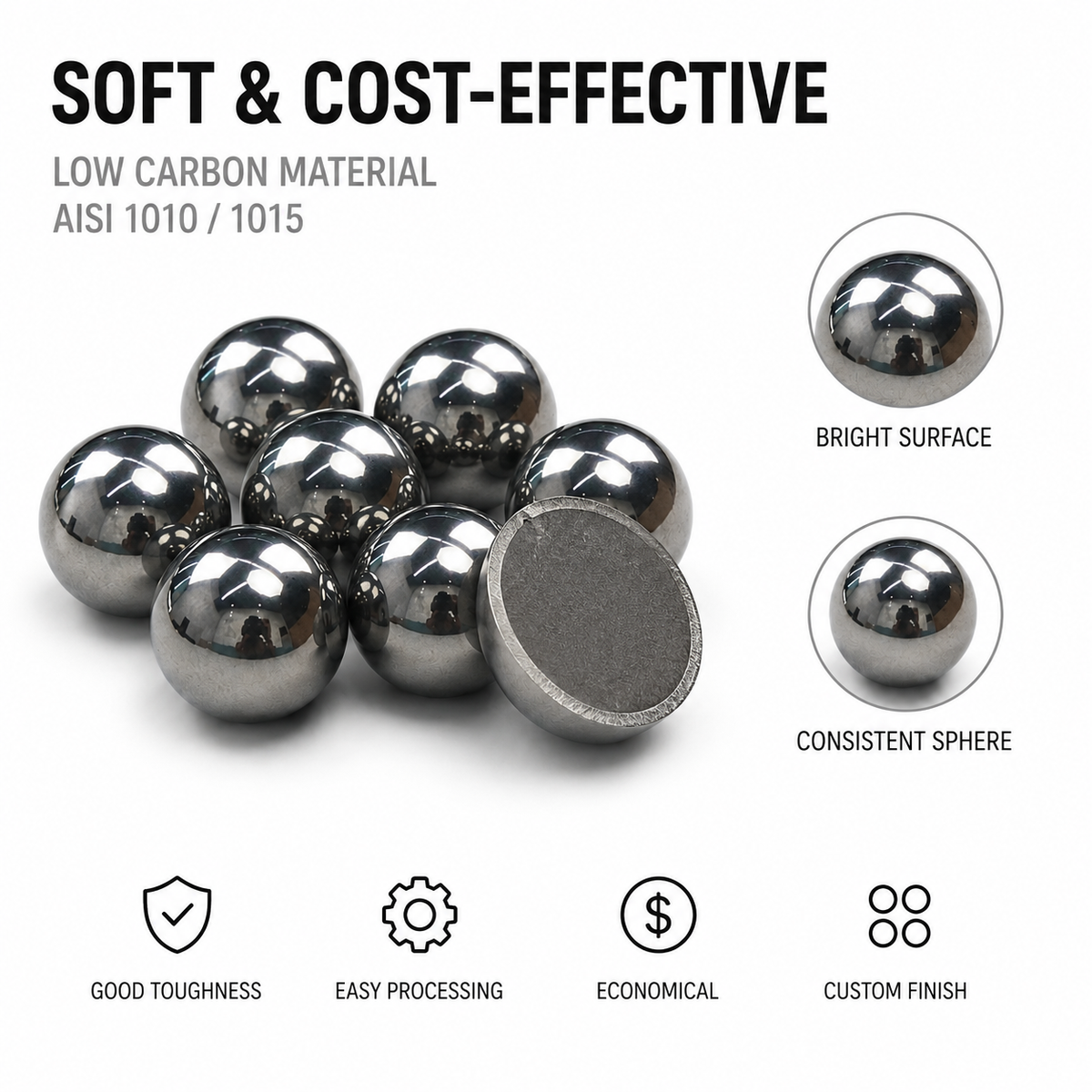 BaseGlobal Soft Unhardened Low Carbon Steel Balls | Weldable AISI 1010/1015 Steel Balls for Fabrication & Decorative Metalwork
